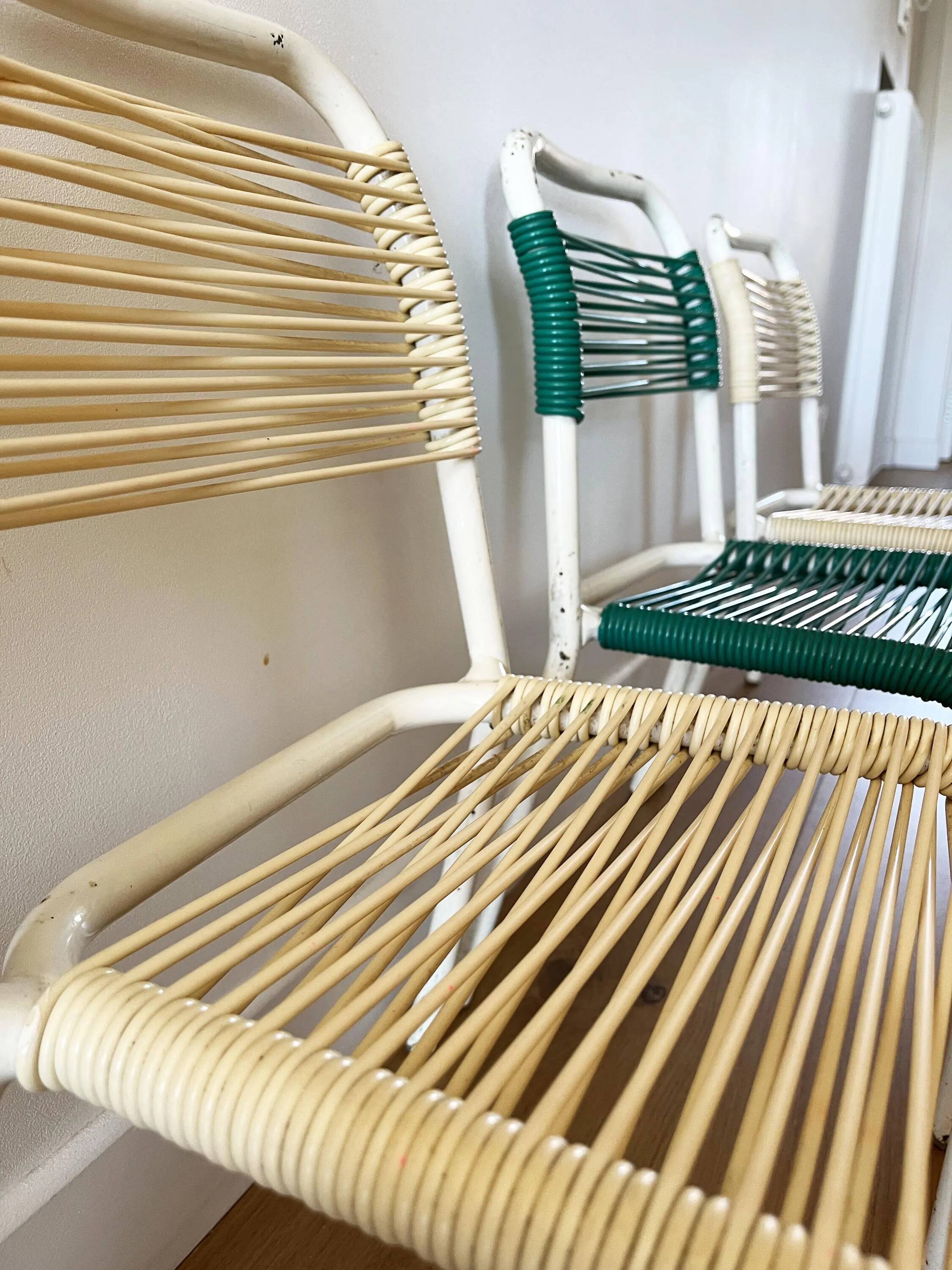 Set of 4 vintage 1960s Scoubidou children's chairs