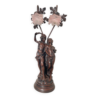 Lampe art déco angelots en bronze vintage