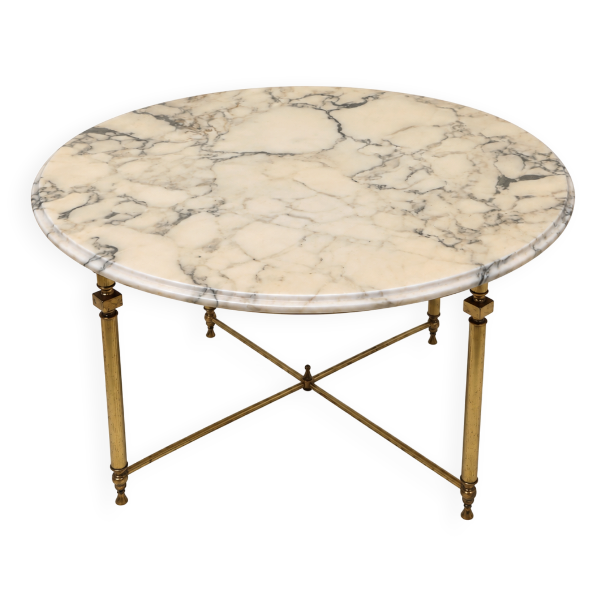 Round marble coffee table with brass base