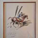 André Margat (1903-1999) - Dry pastel on paper - Rider or huntsman on horseback - Signed and dedicated