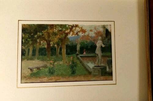 Huile sur panneau peinture Jardin de Villa Toscane