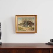 Painting „The Farm under the Willows”, Scandinavian design, 1960s