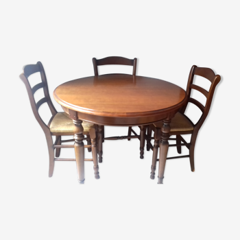 Table et chaises avec allonges en hêtre massif