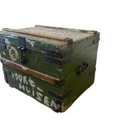 Coffre de voyage industriel vintage en bois vert