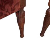 Elegante Coppia di Poltrone Vintage Anni '60 in Rovere e Velluto Damascato