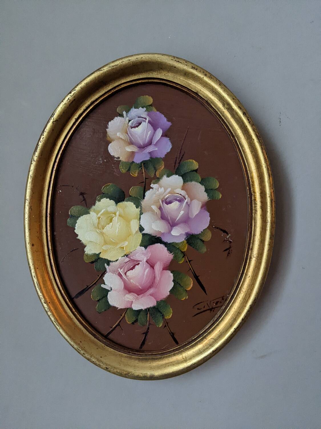 Acrylic on panel, oval gilded wooden frame, bohemian countryside.