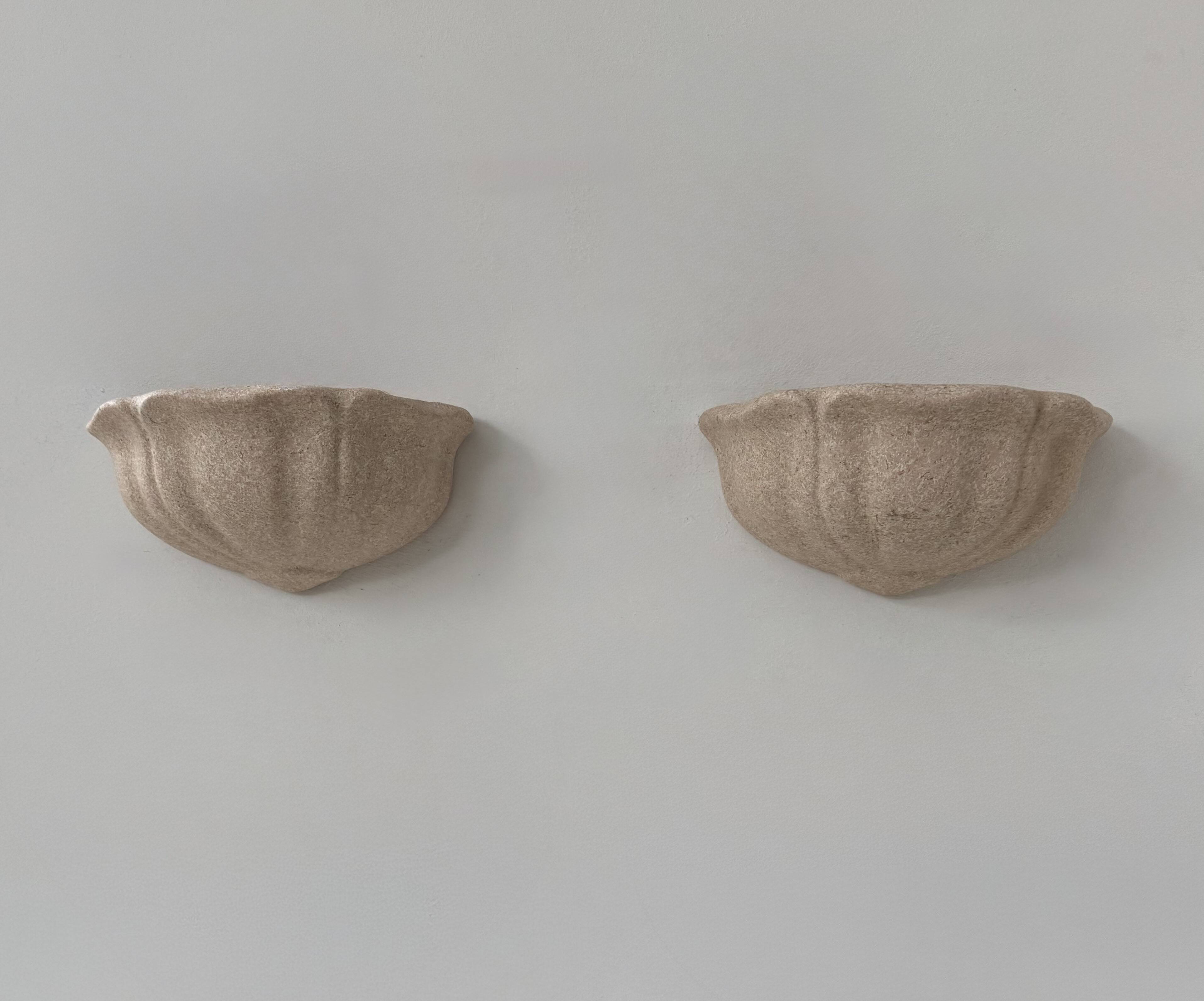 Pair of vintage wall sconces, speckled pink plaster, France, 1970