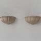 Pair of vintage wall sconces, speckled pink plaster, France, 1970