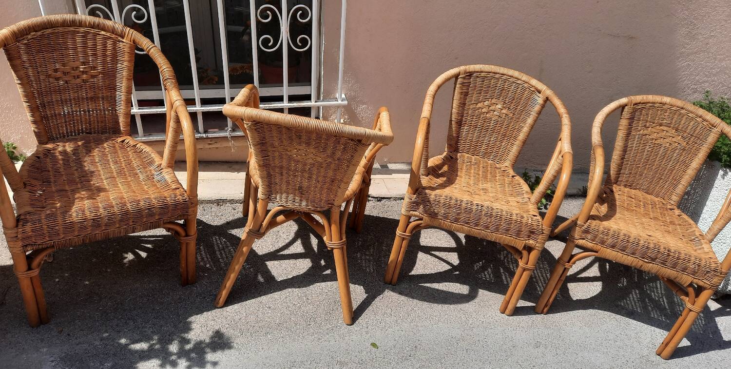 4 rattan armchairs