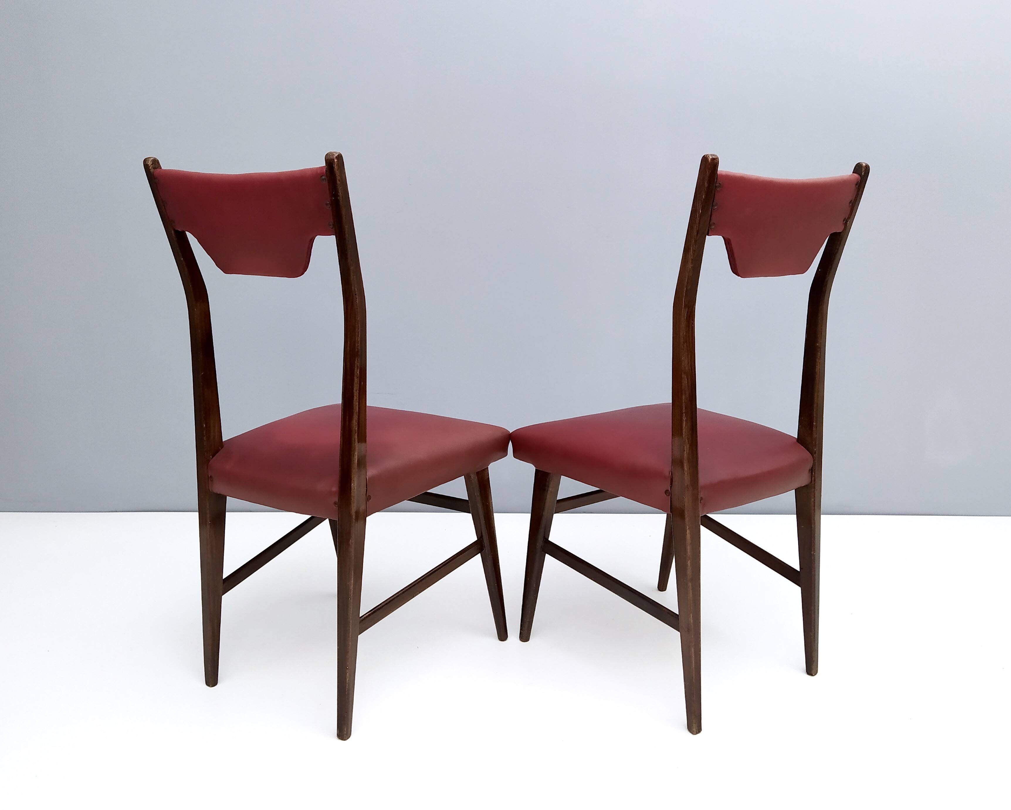 Set of Four Vintage Ebonized Beech and Crimson Skai Dining Chairs, Italy
