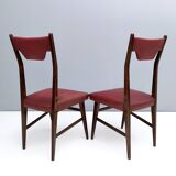 Set of Four Vintage Ebonized Beech and Crimson Skai Dining Chairs, Italy