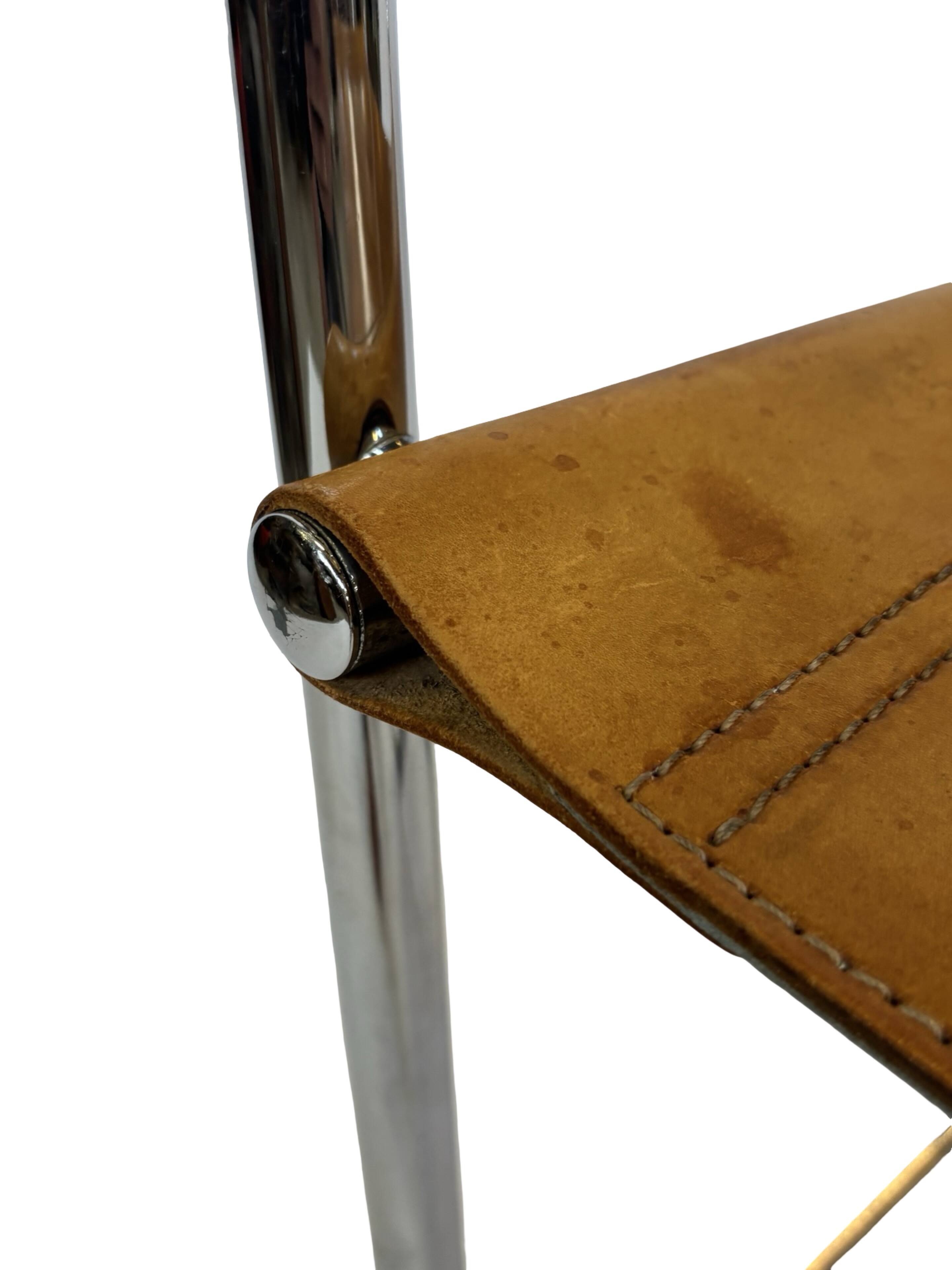 Ensemble de quatre fauteuils de salle à manger FASEM S34 en cuir Cognac par Mart Stam années 80