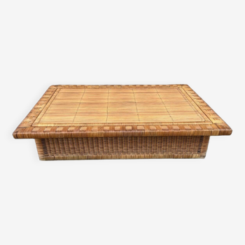 Ethnic wood and rattan coffee table, vintage, 60s