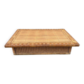 Ethnic wood and rattan coffee table, vintage, 60s