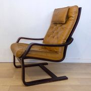 Fauteuil danois en cuir coloré, années 1970