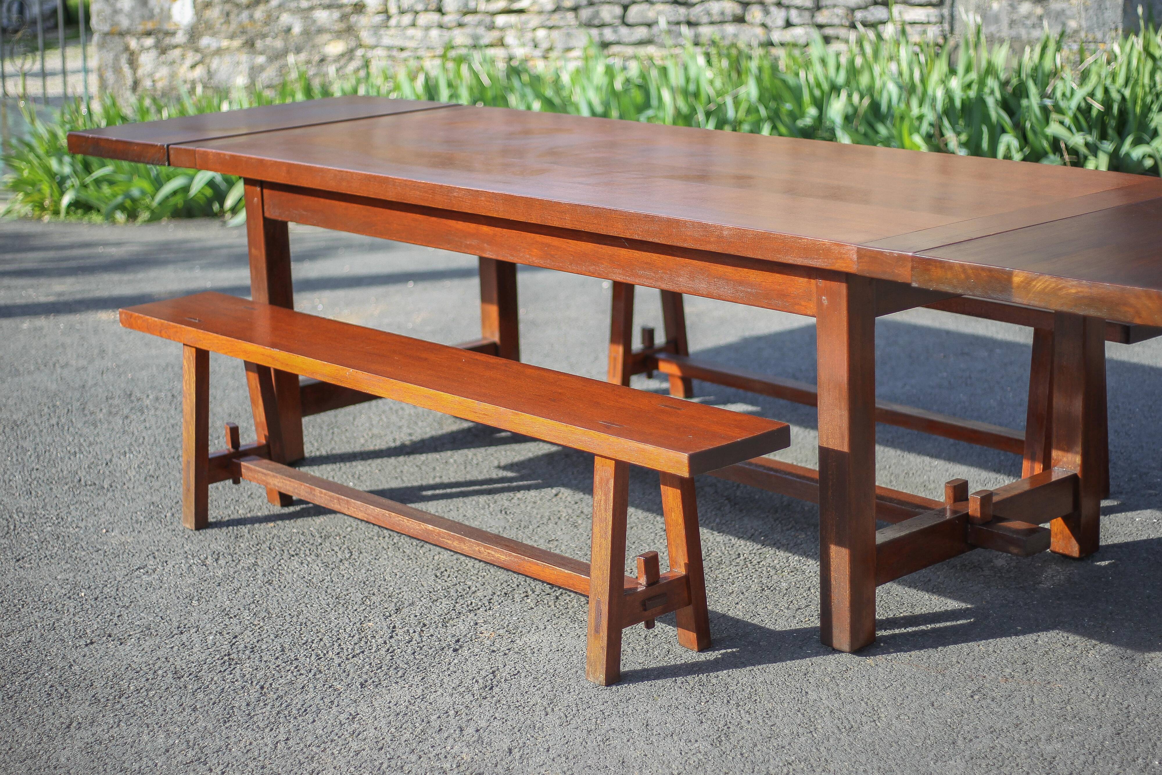Farmhouse table with extensions and its 2 benches, living room table, solid wood table, kitchen, chalet, ca