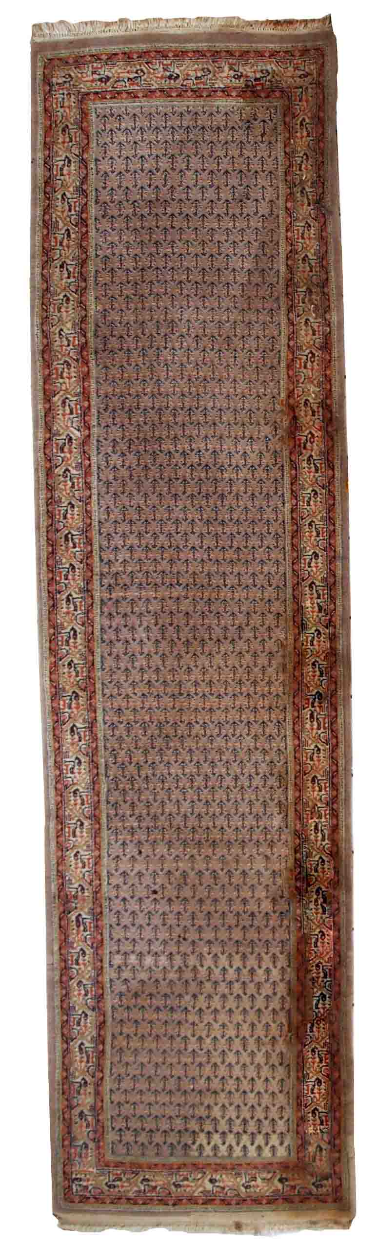 Vintage Indian Carpet Seraband handmade 74cm x 301cm 1970s, 1C813