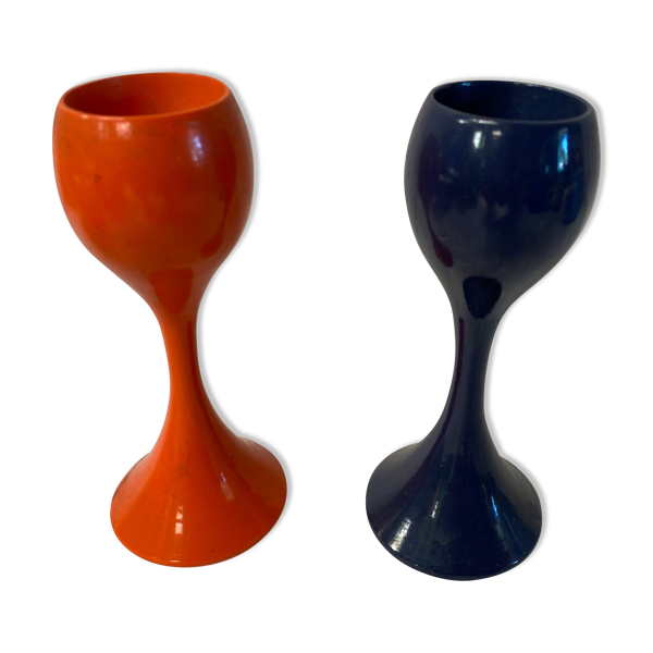 Paire de coquetiers vintage bois Philippe Capelle
