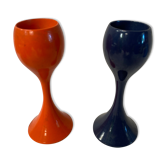 Paire de coquetiers vintage bois Philippe Capelle