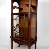 Art Nouveau Display Case, Bronzes and Carved Wood on a Lake Theme, 1900