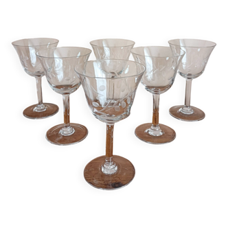 Set of 6 engraved glass stemware glasses