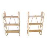 Pair of wall shelves vintage in rattan bamboo wicker