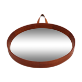 Scandinavian teak mirror with 1950s 19.5cm leather strap