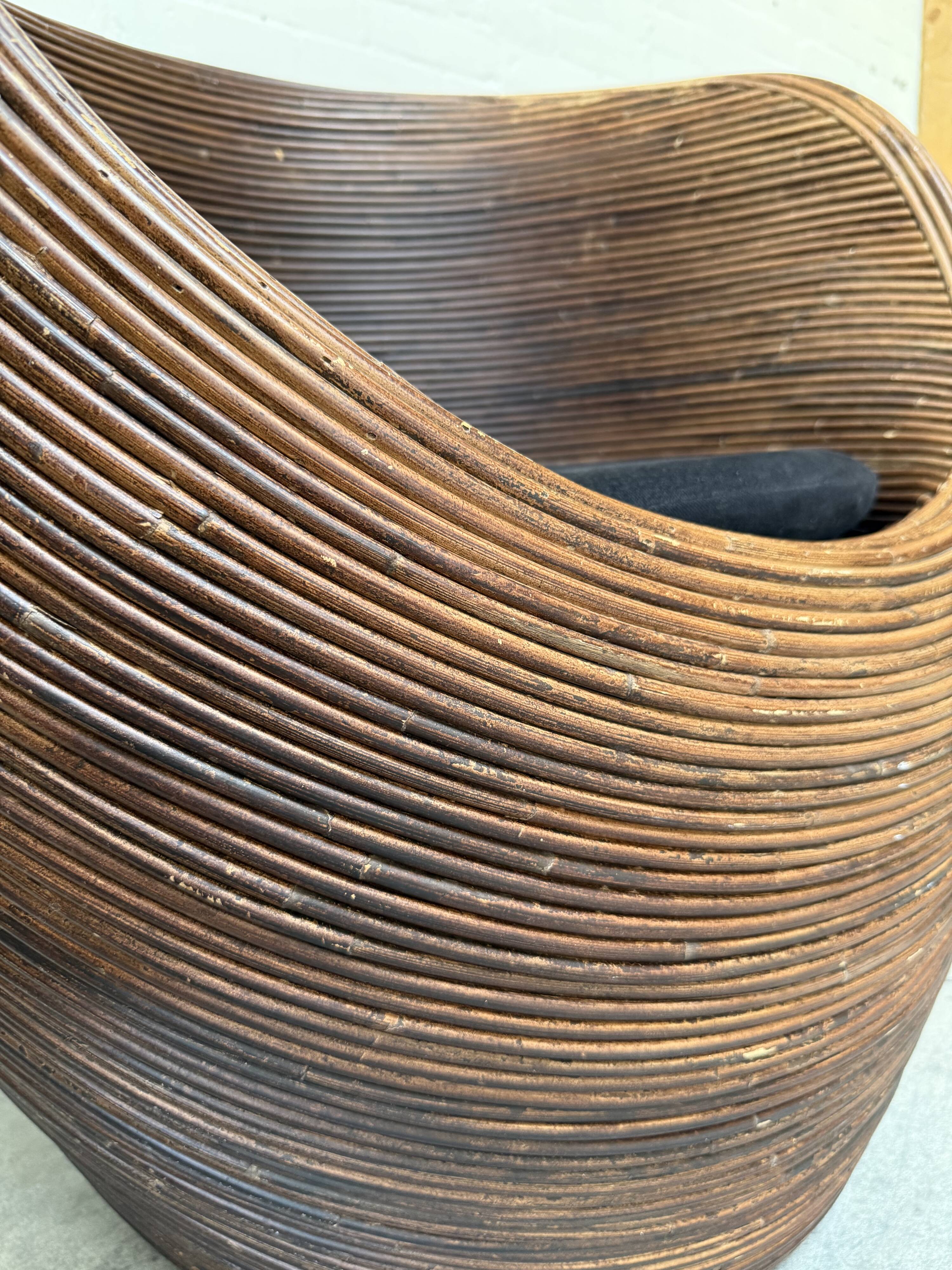 Organic Rattan Lounge Chair Attributed to Gabriella Crespi