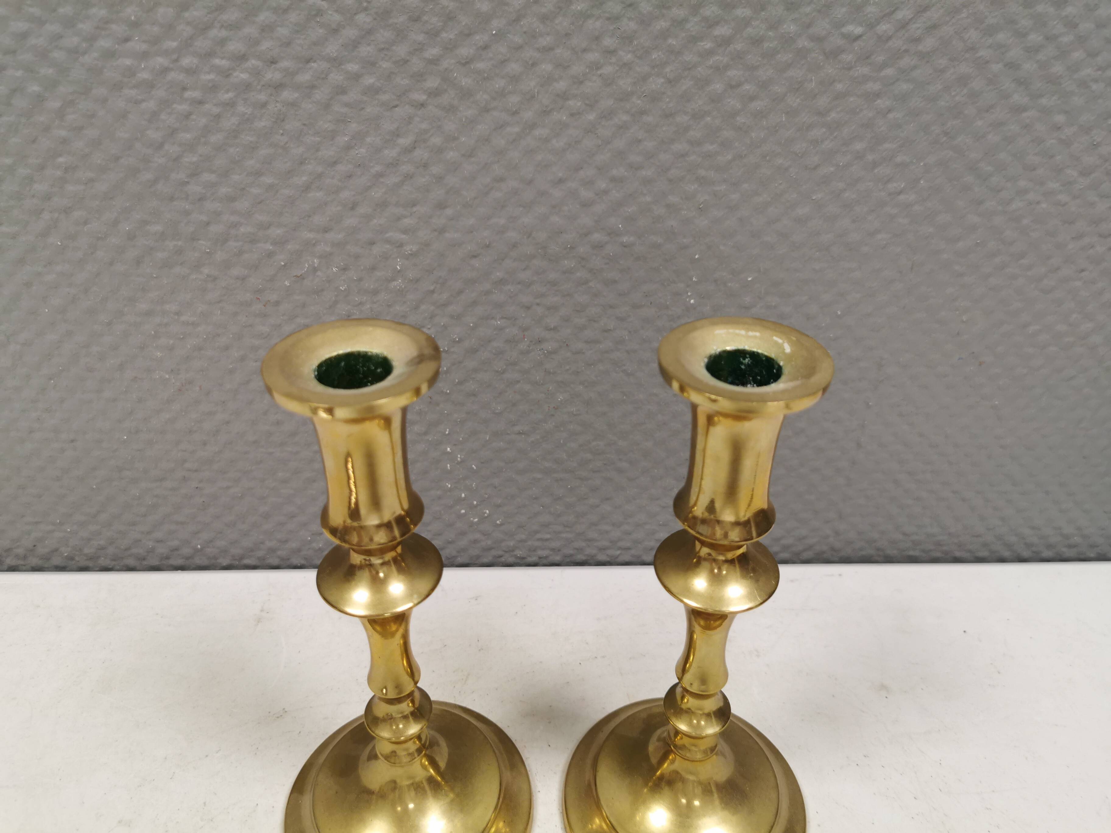 A set of vintage brass candlesticks. Denmark 1960-70s.