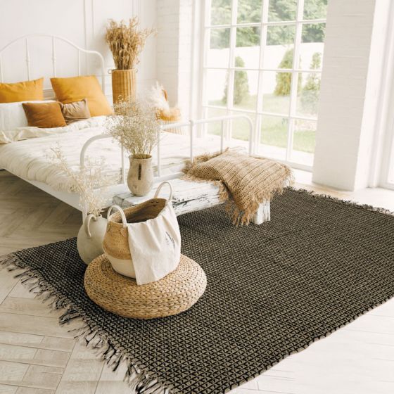 Carpet in jute and black cotton 160 x 230 cm