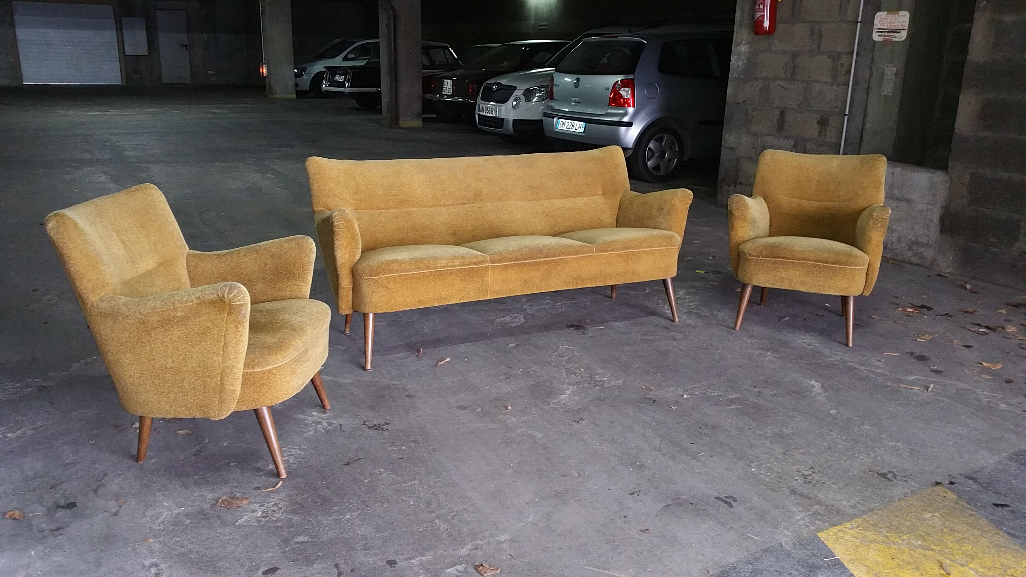 Set of lounge couch sofa 2 chairs 50s vintage