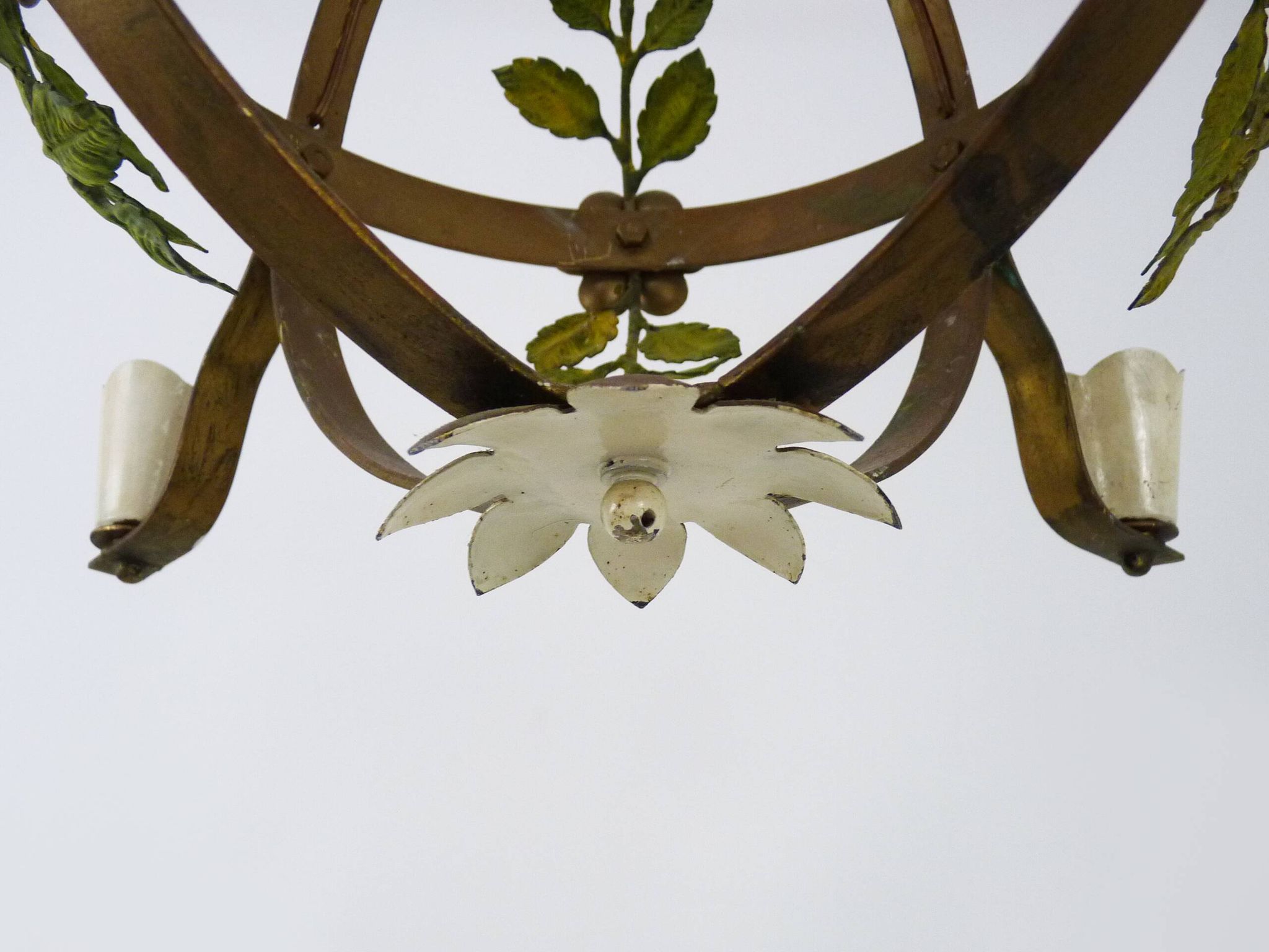 4-light ball-shaped chandelier with foliage. Italy. The 50's