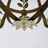 4-light ball-shaped chandelier with foliage. Italy. The 50's