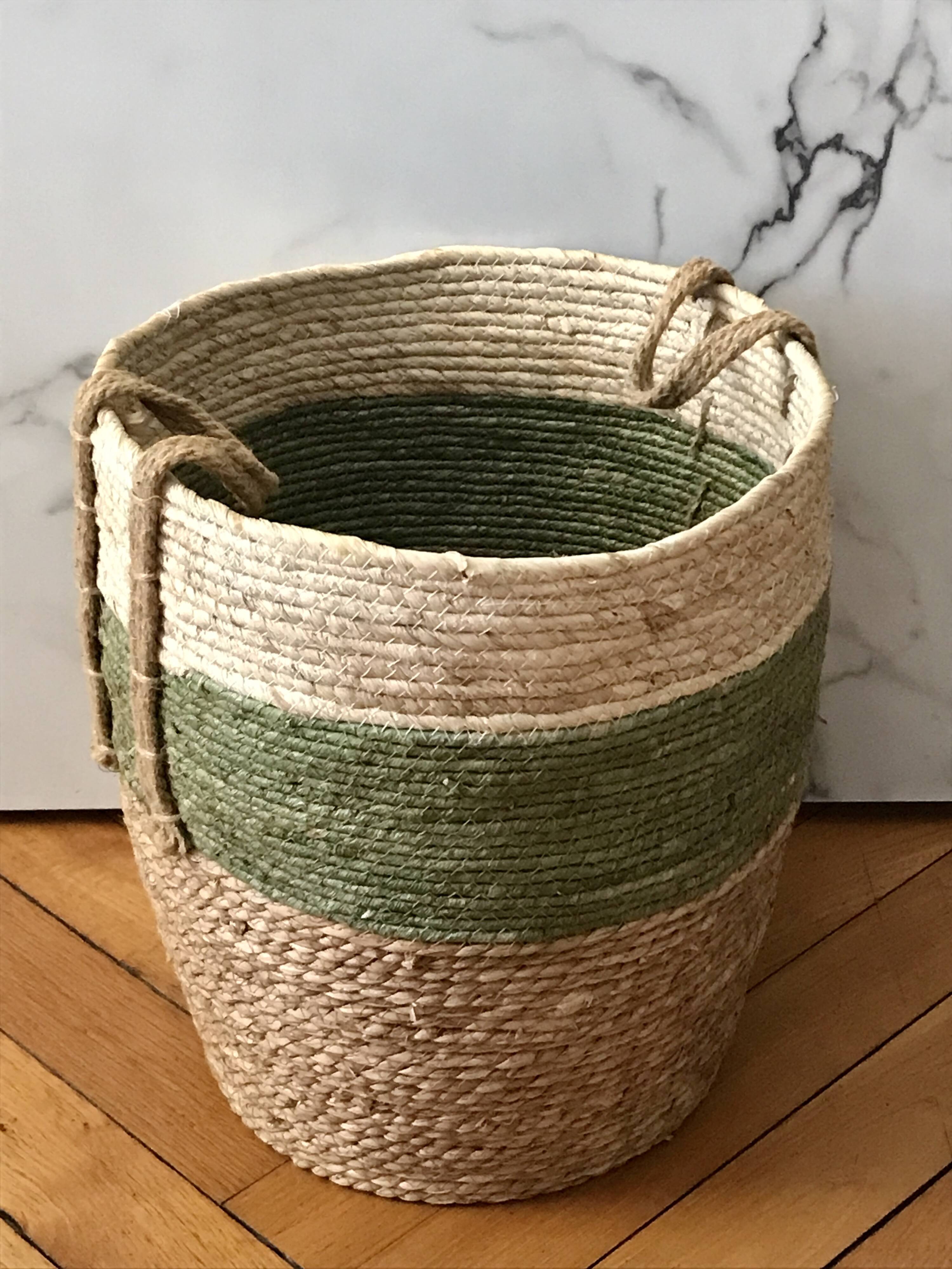 Large storage basket made from natural fibers