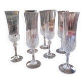 7 flûtes à champagne en verre taillé – décor facetté