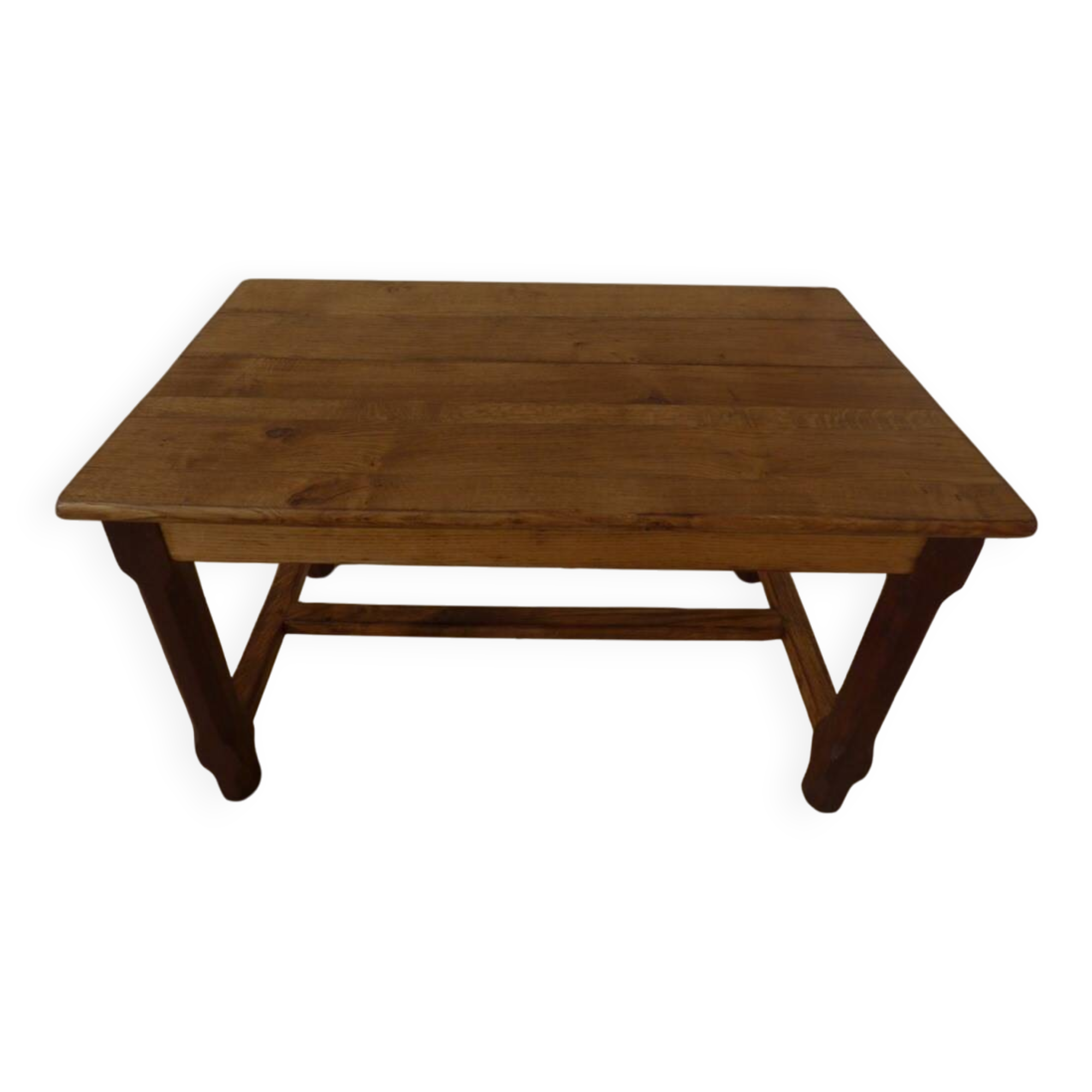 Oak farmhouse table with legs joined by a spacer
