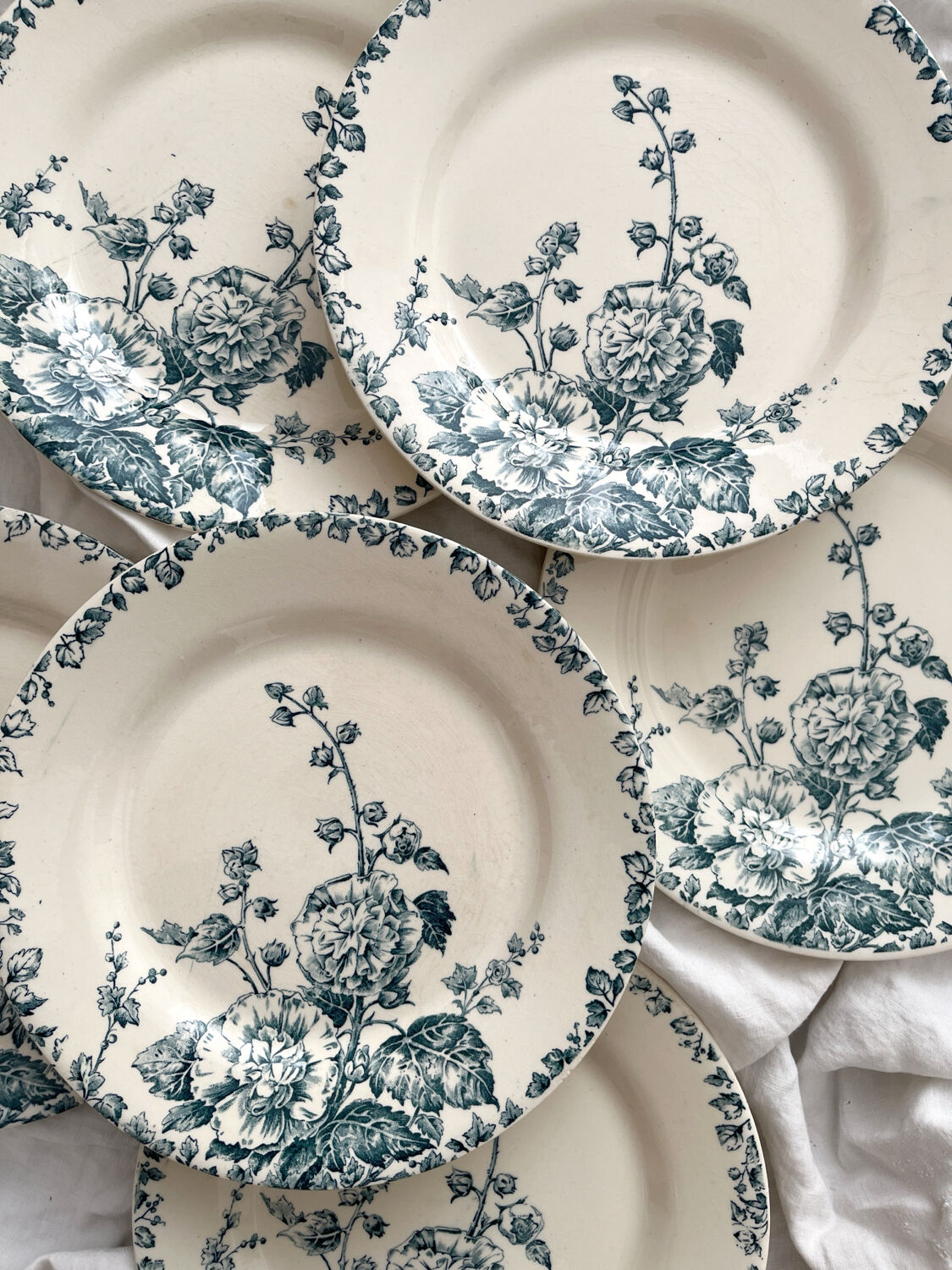 6 flat ironstone plates "Hollyhock" Gien