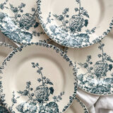 6 assiettes plates en terre de fer «Rose trémière» Gien