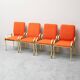 Set of 4 vintage golden metal and orange fabric chairs, 1970s modernist