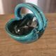 Vintage ceramic basket Accolay turquoise Signed Bull's Head X.C