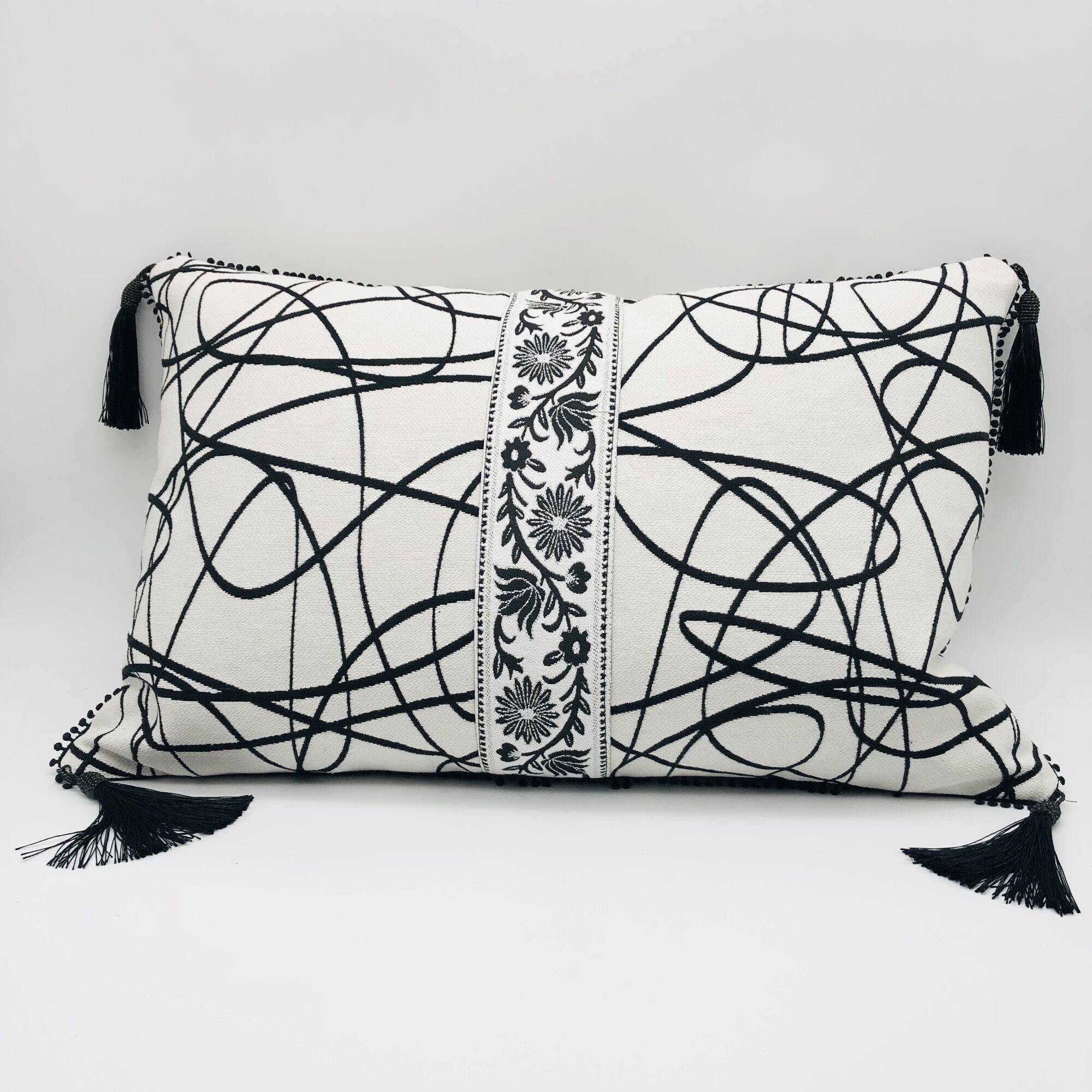 Rectangular cushion, cover and insert, black and white. Sophia model