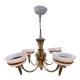 Art Deco chandelier with 4 lights in bronze and opaline.