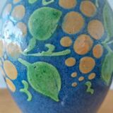 Pair of Primavera vases in blue ceramic with plant decoration 1920-1930