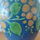 Pair of Primavera vases in blue ceramic with plant decoration 1920-1930
