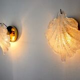 Paire d'appliques Feuille par Murano Mazzega en verre givré Italie 1970
