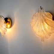 Pair of wall lamps Feuille by Murano Mazzega in frosted glass Italy 1970