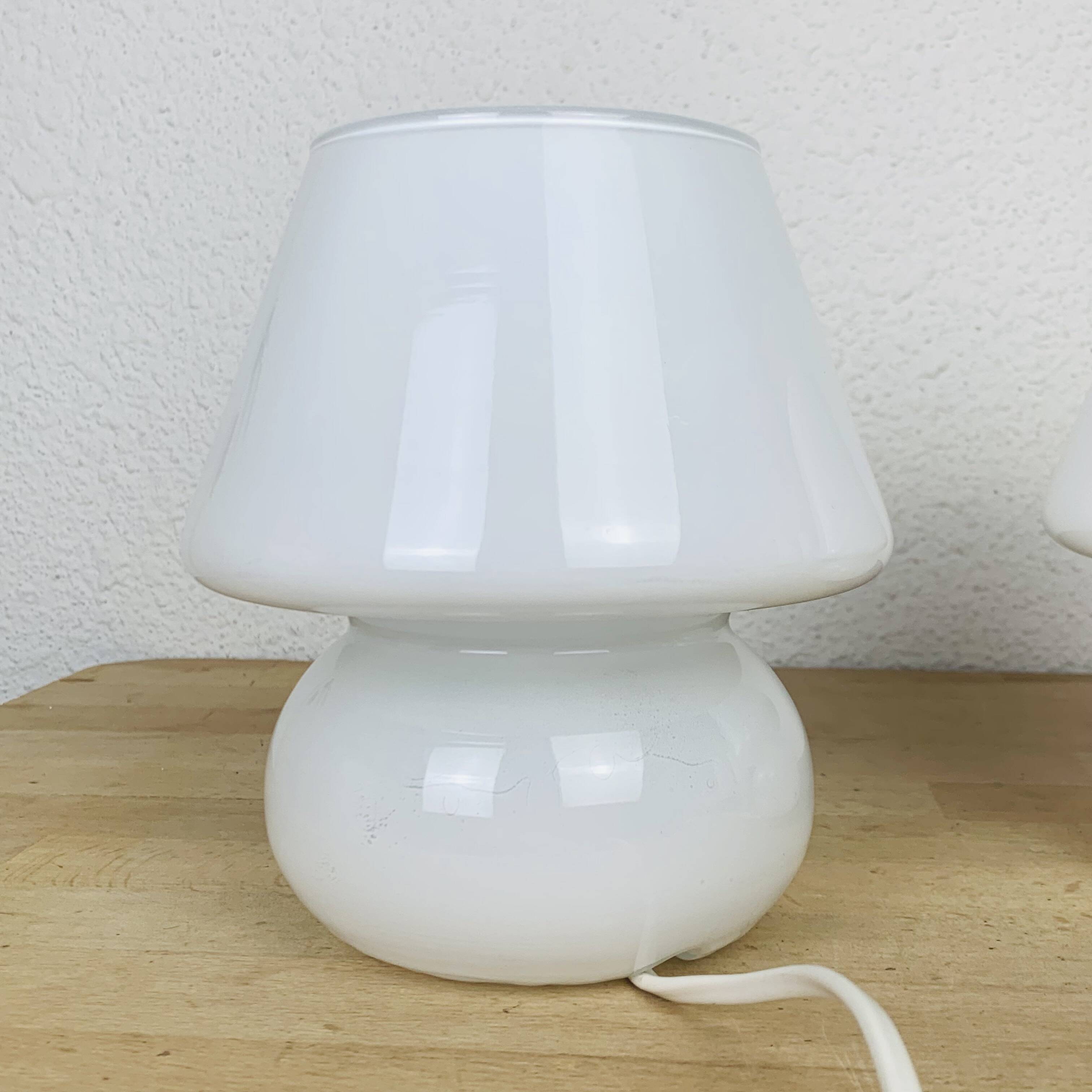 Pair of white opaline mushroom lamps