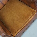 French cognac leather buttoned back club chair