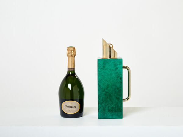 Pichet thermos en parchemin vert et laiton par Aldo Tura 1960