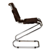 Chaise italienne vintage en cuir de vache et chrome, années 1970